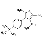 structure of CAS# 861451-49-2, 2-Amino-5-methyl-4-[4-(2-methyl-2-propanyl)phenyl]-3-thiophenecarboxamide;3-THIOPHE<wbr>NECARBOXA<wbr>MIDE,2-AM<wbr>INO-4-[4-<wbr>(1,1-DIME<wbr>THYLETHYL<wbr>)PHENYL]-<wbr>5-METHYL-;MFCD02854937