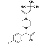 structure of CAS# 868151-70-6, (4-Fluorophenyl)(4-{[(2-methyl-2-propanyl)oxy]carbonyl}-1-piperazinyl)acetic acid;[62089-74-1];2-(4-Boc-piperazino)-2-(4-fluorophenyl)acetic acid;2-(4-Boc-piperazinyl)-2-(4-fluorophenyl)acetic acid