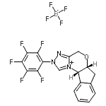 structure of CAS# 872143-57-2, (5aR,10bS)-2-(Pentafluorophenyl)-2,5a,6,10b-tetrahydro-4H-indeno[2,1-b][1,2,4]triazolo[4,3-d][1,4]oxazin-11-ium tetrafluoroborate;2-Pentafl<wbr>uoropheny<wbr>l-6,10b-d<wbr>ihydro-4H<wbr>,5aH-5-ox<wbr>o-3,10c-d<wbr>iaza-2-az<wbr>oniacyclo<wbr>penta[c]f<wbr>luorine t<wbr>etrafluor<wbr>oborate;5a(R),10b<wbr>(S)-5a,10<wbr>b-Dihydro<wbr>-2-(penta<wbr>fluorophe<wbr>nyl)-4H,6<wbr>H-indeno[<wbr>2,1-b][1,<wbr>2,4]triaz<wbr>olo[4,3-d<wbr>][1,4]oxa<wbr>zinium te<wbr>trafluoro<wbr>borate;MFCD08457666