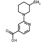 structure of CAS# 883544-59-0, 2-(3-Methyl-1-piperidinyl)isonicotinic acid;3-Methyl-<wbr>3,4,5,6-t<wbr>etrahydro<wbr>-2H-[1,2'<wbr>]bipyridi<wbr>nyl-4'-ca<wbr>rboxylic <wbr>acid;4-PYRIDINECARBOXYLICACID, 2-(3-METHYL-1-PIPERIDINYL)-;ASN 13617830