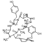 CAS#: 88360-88-7， 17,24-Dihydroxy-10-(4-hydroxybenzyl)-4,7,9,13,15,29-hexamethyl-22-oxa-3,6,9,12,15,29-hexaazatetracyclo[14.12.2.2<sup>18,21</sup>.1<sup>23,27</sup>]tritriaconta-18,20,23(31),24,26,32-hexaene-2,5,8,11,14,30-hexone