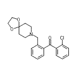 structure of CAS# 898756-22-4, (2-Chlorophenyl)[2-(1,4-dioxa-8-azaspiro[4.5]dec-8-ylmethyl)phenyl]methanone;2-chloro-<wbr>2'-[8-(1,<wbr>4-dioxa-8<wbr>-azaspiro<wbr>[4.5]decy<wbr>l)methyl]<wbr>benzophen<wbr>one