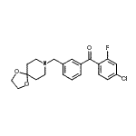 structure of CAS# 898762-16-8, (4-Chloro-2-fluorophenyl)[3-(1,4-dioxa-8-azaspiro[4.5]dec-8-ylmethyl)phenyl]methanone;4-chloro-<wbr>3'-[8-(1,<wbr>4-dioxa-8<wbr>-azaspiro<wbr>[4.5]decy<wbr>l)methyl]<wbr>-2-fluoro<wbr>benzophen<wbr>one