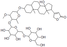 CAS#: 9007-56-1， 3beta-[3-O-Methyl-4-o-(6-o-beta-D-glucopyranosyl-beta-D-glucopyranosyl)-2,6-dideoxy-beta-D-ribo-hexopyranosyloxy]-14-hydroxy-5beta-cardanolide-20(22)-ene