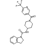 CAS#: 909661-27-4， N-(1-{[6-(Trifluoromethyl)-3-pyridinyl]carbonyl}-4-piperidinyl)-1-indolinecarboxamide