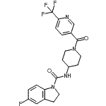CAS#: 909662-07-3， 5-Fluoro-N-(1-{[6-(trifluoromethyl)-3-pyridinyl]carbonyl}-4-piperidinyl)-1-indolinecarboxamide