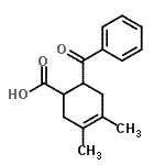 structure of CAS# 93015-58-8, 6-Benzoyl-3,4-dimethyl-3-cyclohexene-1-carboxylic acid;3,4-dimethyl-6-(phenylcarbonyl)cyclohex-3-enecarboxylic acid;6-Benzoyl-3,4-dimethyl-3-cyclohexene-1-carboxylic acid;6-BENZOYL-3,4-DIMETHYL-3-CYCLOHEXENE-1-CARBOXYLICACID