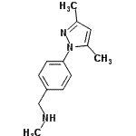 structure of CAS# 937796-07-1, 1-[4-(3,5-Dimethyl-1H-pyrazol-1-yl)phenyl]-N-methylmethanamine;{[4-(3,5-dimethylpyrazolyl)phenyl]methyl}methylamine;1-[4-(3,5<wbr>-Dimethyl<wbr>-1H-pyraz<wbr>ol-1-yl)p<wbr>henyl]-N-<wbr>methylmet<wbr>hylamine;3,5-Dimethyl-1-{4-[(methylamino)methyl]phenyl}-1H-pyrazole