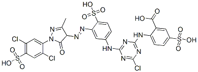 CAS#: 93858-80-1， 2-[[4-Chloro-6-[[3-[[1-(2,5-Dichloro-4-Sulphophenyl)-4,5-Dihydro-3-Methyl-5-Oxo-1H-Pyrazol-4-Yl]Azo]-4-Sulphophenyl]Amino]-1,3,5-Triazin-2-Yl]Amino]-5-Sulphobenzoic Acid