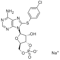 structure of CAS# 93882-12-3, 8-[(4-Chlorophenyl)Thio]-Adenosine Cyclic 3',5'-(Hydrogen Phosphate) Monosodium Salt;8-(4-CHLOROPHENYLTHIO) ADENOSINE-3',5'-CYCLIC MONOPHOSPHATE SODIUM SALT;8-(4-CHLOROPHENYLTHIO)-ADENOSINE 3':5'-CYCLIC MONOPHOSPHATE SODIUM SALT;8-[(4-Chlorophenyl)Thio]Adenosine 3',5'-Phosphoric Acid Sodium Salt