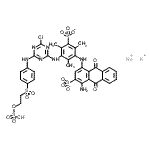 CAS#: 94157-80-9， Potassium sodium 1-amino-4-{[3-({4-chloro-6-[(4-{[2-(sulfooxy)ethyl]sulfonyl}phenyl)amino]-1,3,5-triazin-2-yl}amino)-2,4,6-trimethyl-5-sulfonatophenyl]amino}-9,10-dioxo-9,10-dihydro-2-anthracenesulfon ate (1:1:1)