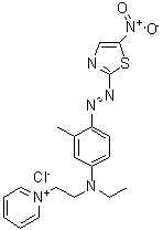 CAS#: 94442-15-6， N-ethyl-3-methyl-4-(5-nitrothiazol-2-yl)azo-N-(2-pyridin-1-ium-1-ylethyl)aniline chloride