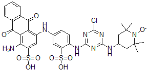 CAS#: 95050-99-0， 1-Amino-4-[[4-[[4-chloro-6-[(2,2,6,6-tetramethyl-1-oxidopiperidin-4-yl)amino]-1,3,5-triazin-2-yl]amino]-3-sulfophenyl]amino]-9,10-dioxoanthracene-2-sulfonic acid