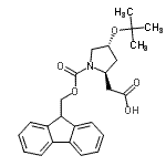 structure of CAS# 957509-29-4, {(2S,4R)-1-[(9H-Fluoren-9-ylmethoxy)carbonyl]-4-[(2-methyl-2-propanyl)oxy]-2-pyrrolidinyl}acetic acid;Fmoc-O-t-butyl-L-β-homohydroxy-proline;Fmoc-O-tert-butyl-L-β-homohydroxyproline;Fmoc-β-Homohyp(tBu)-OH