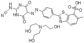CAS#: 96294-16-5， 7-Benzothiazolesulfonic Acid, 2-[4-[[2-(Cyanoimino)Hexahydro-4,6-Dioxo-5-Pyrimidinyl]Azo]Phenyl]-6-Methyl-, Compd. With 2,2',2''-Nitrilotris[Ethanol]