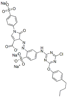 CAS#: 97574-43-1， Trisodium 4-[[5-[[4-(4-Butylphenoxy)-6-Chloro-1,3,5-Triazin-2-Yl]Amino]-2-Sulphonatophenyl]Azo]-4,5-Dihydro-5-Oxo-1-(4-Sulphonatophenyl)-1H-Pyrrole-3-Carboxylate
