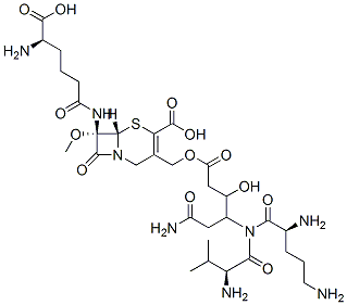 CAS#: 99332-96-4， (7S)-7-[[(R)-5-Amino-5-Carboxy-1-Oxopentyl]Amino]-7-Methoxy-3-[[[6-Amino-3-Hydroxy-4-(L-Ornithyl-L-Valylamino)-1,6-Dioxohexyl]Oxy]Methyl]Cepham-3-Ene-4-Carboxylic Acid