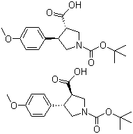 structure of CAS# 1000415-75-7, trans-1-Boc-4-(4-methoxyphenyl)pyrrolidine-3-carboxylic acid;Boc-trans-DL-beta-Pro-4-(4-methoxyphenyl)-OH