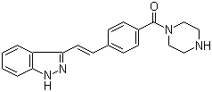 结构式 CAS# 1000669-72-6, KW 2449; [4-[2-(1H-吲唑-3-基)乙烯基]苯基]-1-哌嗪基甲酮
