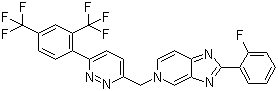结构式 CAS# 1000787-75-6, Tegobuvir; 5-[[6-[2,4-双(三氟甲基)苯基]-3-哒嗪基]甲基]-2-(2-氟苯基)-5H-咪唑并[4,5-c]吡啶