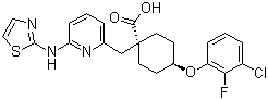structure of CAS# 1010085-13-8, MK 5108;trans-4-(3-Chloro-2-fluorophenoxy)-1-[[6-(2-thiazolylamino)-2-pyridinyl]methyl]cyclohexanecarboxylic acid