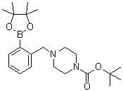 structure of CAS# 1012785-48-6, 4-[[2-(4,4,5,5-Tetramethyl-1,3,2-dioxaborolan-2-yl)phenyl]methyl]-1-piperazinecarboxylic acid 1,1-dimethylethyl ester