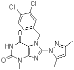 7-[(3,4-Dichlorophenyl)methyl]-8-(3,5-dimethyl-1H-pyrazol-1-yl)-3,7-dihydro-3-methyl-1H-purine-2,6-dione molecular structure (CAS 1019100-13-0)