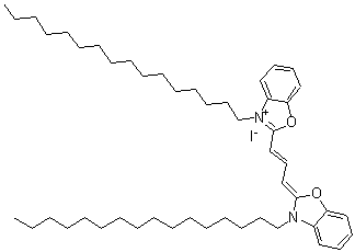 3-十六烷基-2-[3-(3-十六烷基-2(3H)-苯并恶唑亚基)-1-丙烯基]苯并恶唑鎓碘化物分子结构 (CAS 102247-42-7)