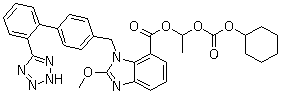 2-Methoxy-1-[[2'-(2H-tetrazol-5-yl)[1,1'-biphenyl]-4-yl]methyl]-1H-benzimidazole-7-carboxylic acid 1-[[(cyclohexyloxy)carbonyl]oxy]ethyl ester molecular structure (CAS 1026042-12-5)
