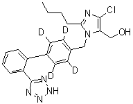 structure of CAS# 1030937-27-9, 2-Butyl-4-chloro-1-[[2'-(2H-tetrazol-5-yl)[1,1'-biphenyl]-4-yl-2,3,5,6-d<sub>4</sub>]methyl]-1H-imidazole-5-methanol