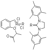 结构式 CAS# 1031262-71-1, [1,3-双(2,4,6-三甲基苯基)-2-咪唑烷亚基][[2-(1-甲基-2-氧代丙氧基)苯基]亚甲基]二氯化钌