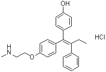 4-[(1Z)-1-[4-[2-(甲基氨基)乙氧基]苯基]-2-苯基-1-丁烯-1-基]苯酚盐酸盐分子结构 (CAS 1032008-74-4)
