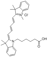 结构式 CAS# 1032678-07-1, 2-(5-(1-(5-羧基戊基)-3,3-二甲基吲哚啉-2-亚基)五-1,3-二烯-1-基)-1,3,3-三甲基-3H-吲哚-1-氯化鎓