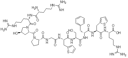N2-[N-[N-[N-[N-[N-[1-[1-(N2-D-精氨酰-L-精氨酰)-反式-4-羟基-L-脯氨酰]-L-脯氨酰]甘氨酰]-3-(2-噻吩基)-L-丙氨酰]-L-丝氨酰]-D-苯丙氨酰]-3-(2-噻吩基)-L-丙氨酰]-L-精氨酸分子结构 (CAS 103412-36-8)