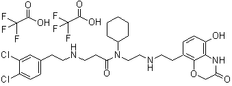 N-Cyclohexyl-3-[[2-(3,4-dichlorophenyl)ethyl]amino]-N-[2-[[2-(3,4-dihydro-5-hydroxy-3-oxo-2H-1,4-benzoxazin-8-yl)ethyl]amino]ethyl]propanamide 2,2,2-trifluoroacetate (1:2) molecular structure (CAS 1035227-44-1)