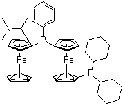 1-(二环己基膦基)-1'-[(R)-[(1S)-2-[(1S)-1-(二甲基氨基)乙基]二茂铁]苯基膦基]二茂铁分子结构 (CAS 1036373-39-3)