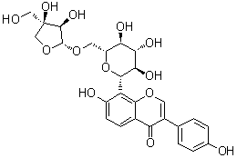 structure of CAS# 103654-50-8, Puerarin apioside;Mirificin; 8-(6-O-D-Apio-beta-D-furanosyl-beta-D-glucopyranosyl)-7-hydroxy-3-(4-hydroxyphenyl)-4H-1-benzopyran-4-one