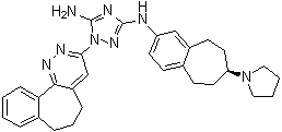 1-(6,7-二氢-5H-苯并[6,7]环庚烷并[1,2-c]哒嗪-3-基)-N3-[(7S)-6,7,8,9-四氢-7-(1-吡咯烷基)-5H-苯并环庚烯-2-基]-1H-1,2,4-三唑-3,5-二胺分子结构 (CAS 1037624-75-1)