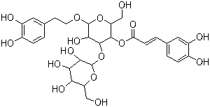 structure of CAS# 104777-68-6, Plantamajoside;Purpureaside A; 2-(3,4-Dihydroxyphenyl)ethyl 3-O-beta-D-glucopyranosyl-beta-D-glucopyranoside 4-[(2E)-3-(3,4-dihydroxyphenyl)-2-propenoate]
