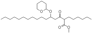 2-Hexyl-3-oxo-5-[(tetrahydro-2H-pyran-2-yl)oxy]hexadecanoic acid methyl ester molecular structure (CAS 104801-67-4)