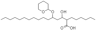2-Hexyl-3-hydroxy-5-[(tetrahydro-2H-pyran-2-yl)oxy]hexadecanoic acid molecular structure (CAS 104801-93-6)