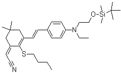(2E)-2-[2-(Butylthio)-3-[(1E)-2-[4-[[2-[[(1,1-dimethylethyl)dimethylsilyl]oxy]ethyl]ethylamino]phenyl]ethenyl]-5,5-dimethyl-2-cyclohexen-1-ylidene]-acetonitrile molecular structure (CAS 1048688-76-1)