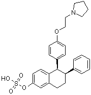 (5R,6S)-5,6,7,8-Tetrahydro-6-phenyl-5-[4-[2-(1-pyrrolidinyl)ethoxy]phenyl]-2-naphthalenol 2-(hydrogen sulfate) molecular structure (CAS 1048953-96-3)