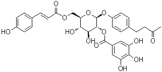 4-[4-[[6-O-[(2E)-3-(4-Hydroxyphenyl)-1-oxo-2-propen-1-yl]-2-O-(3,4,5-trihydroxybenzoyl)-beta-D-glucopyranosyl]oxy]phenyl]-2-butanone molecular structure (CAS 105274-16-6)