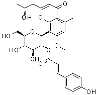 structure of CAS# 105317-67-7, Aloe resin D;8-[2-O-[(2E)-3-(4-Hydroxyphenyl)-1-oxo-2-propen-1-yl]-beta-D-glucopyranosyl]-2-[(2R)-2-hydroxypropyl]-7-methoxy-5-methyl-4H-1-benzopyran-4-one