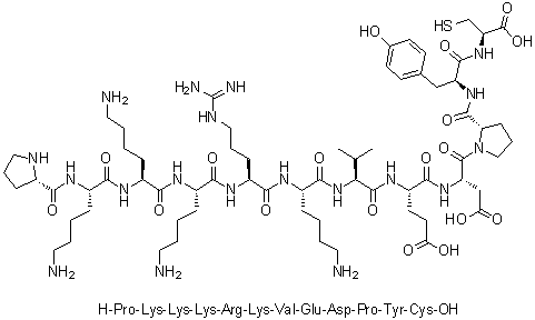 L-Prolyl-L-lysyl-L-lysyl-L-lysyl-L-arginyl-L-lysyl-L-valyl-L-alpha-glutamyl-L-alpha-aspartyl-L-prolyl-L-tyrosyl-L-cysteine molecular structure (CAS 105425-98-7)