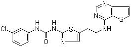 N-(3-Chlorophenyl)-N'-[5-[2-(thieno[3,2-d]pyrimidin-4-ylamino)ethyl]-2-thiazolyl]urea molecular structure (CAS 1057249-41-8)