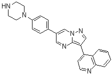 structure of CAS# 1062368-24-4, LDN 193189;4-[6-[4-(1-Piperazinyl)phenyl]pyrazolo[1,5-a]pyrimidin-3-yl]quinoline