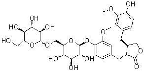 结构式 CAS# 106647-14-7, (3R-反式)-3-[[4-[(6-O-beta-D-吡喃葡萄糖基-beta-D-吡喃葡萄糖基)氧基]-3-甲氧基苯基]甲基]二氢-4-[(4-羟基-3-甲氧基苯基)甲基]-2(3H)-呋喃酮