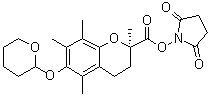 structure of CAS# 1069137-73-0, (2R)-3,4-Dihydro-2,5,7,8-tetramethyl-6-[(tetrahydro-2H-pyran-2-yl)oxy]-2H-1-benzopyran-2-carboxylic acid 2,5-dioxo-1-pyrrolidinyl ester